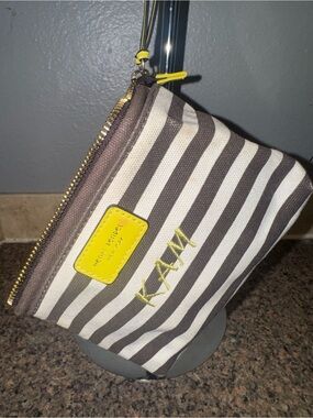 henri bendel Brown and Cream Striped Wristlet.
